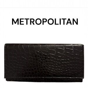 Metropolitan Croc Embossed Bifold Kiss Lock Wallet Clutch Black Vegan Leather